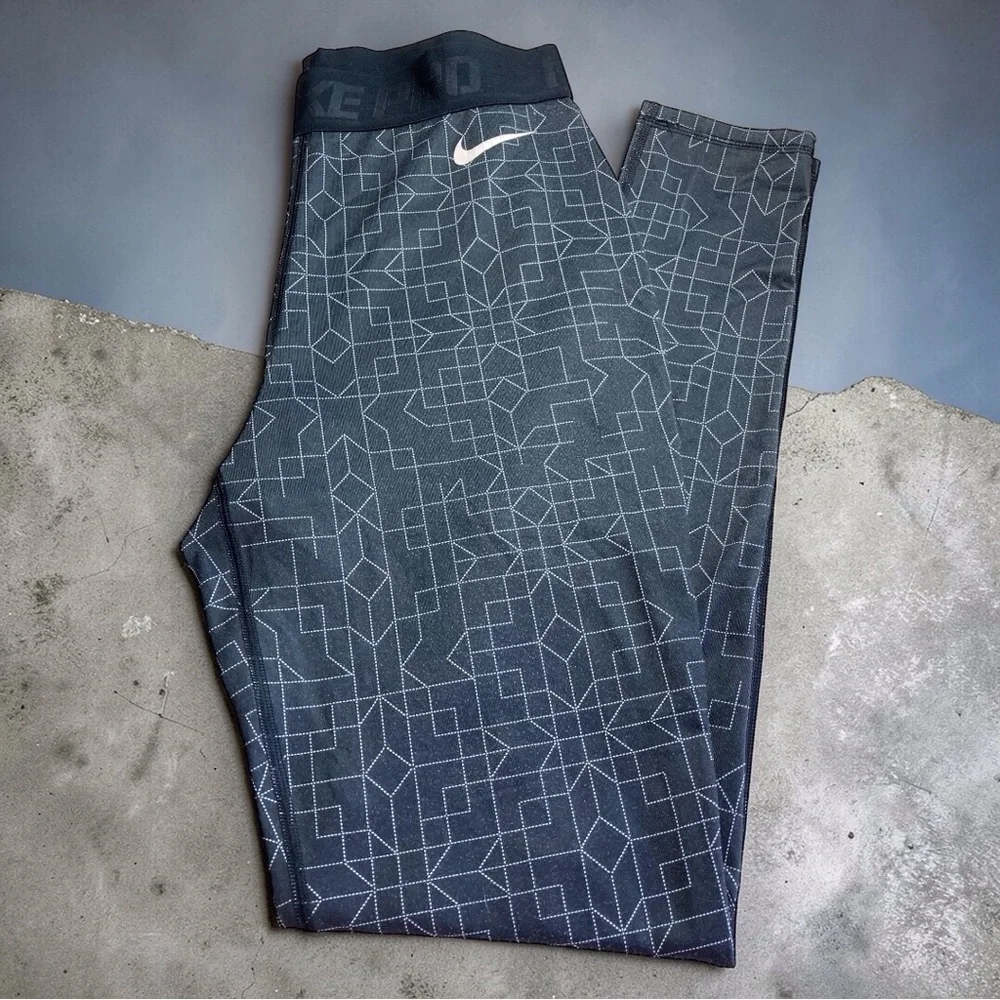 Nike Pro Compression Leggings Size M Geometric Print Black Gray